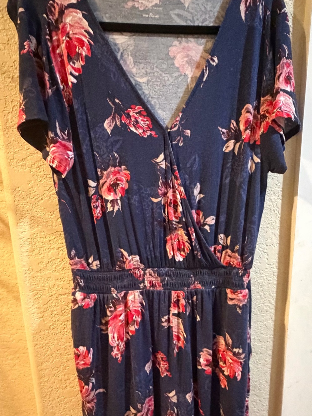 Maurices Navy Floral Romper with Wrap V-Neck